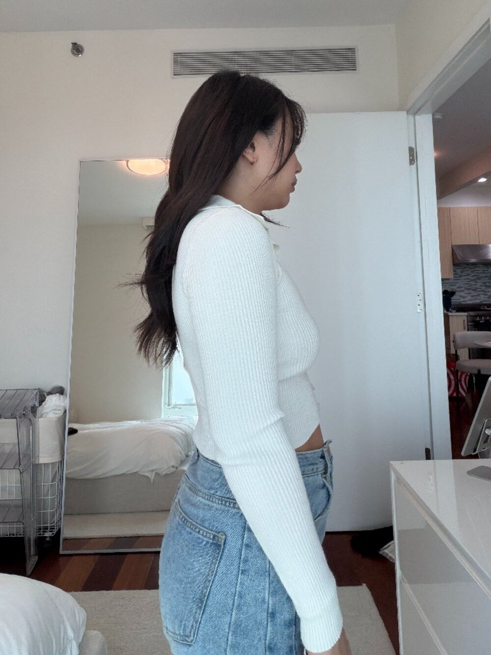 ALL THE WAYS Front Button Ribbed Sweater Collared Top - Picture 2 of 3